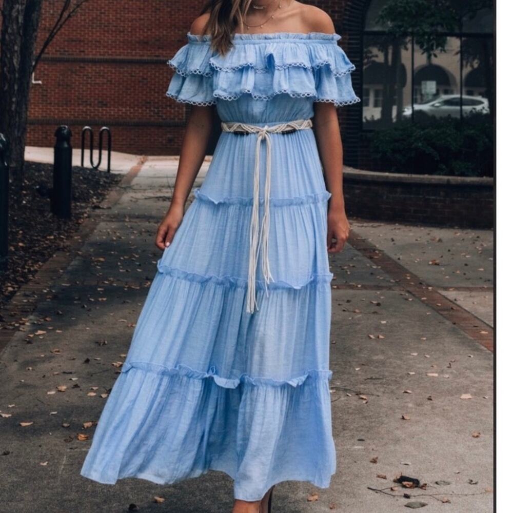 Love Collete Bohemian Ruffle Tiered Maxi Dress Size Large